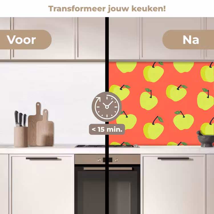 Appels - Modern - Groen keuken achterwand 2 middel 871 -voor-na2_NL