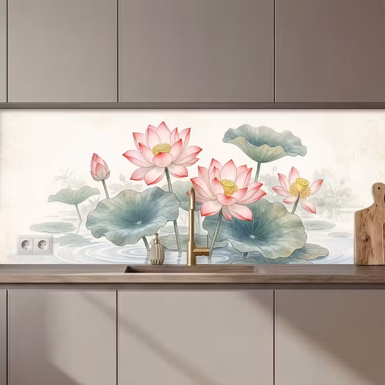 Aquarel - Lotusbloemen - Kleurrijk keuken achterwand 2 middel zz_3dshopping