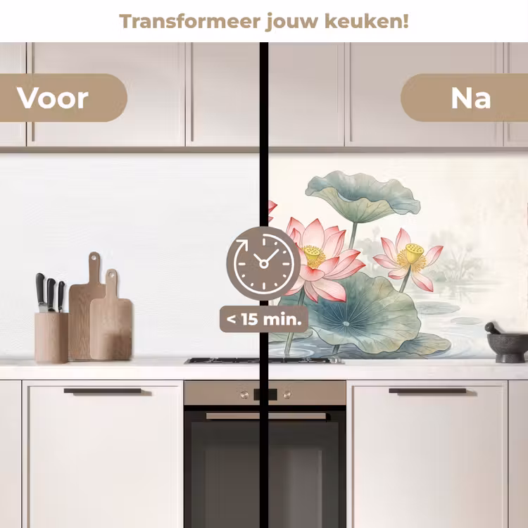 Aquarel - Lotusbloemen - Kleurrijk keuken achterwand 2 middel -voor-na2_NL
