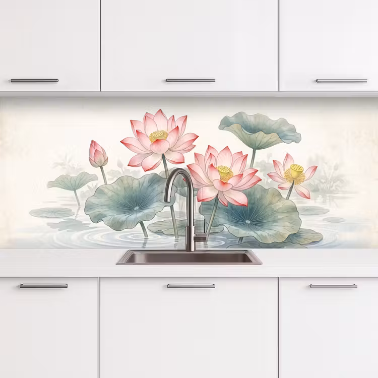 Aquarel - Lotusbloemen - Kleurrijk keuken achterwand 2 middel -3d