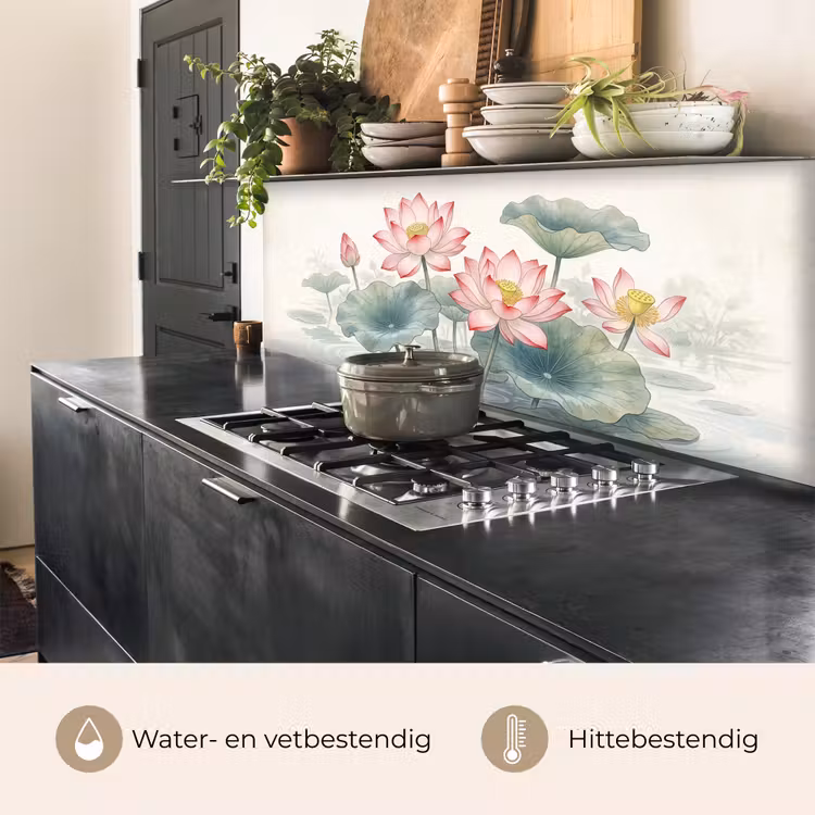 Aquarel - Lotusbloemen - Kleurrijk keuken achterwand 2 middel -usp_NL
