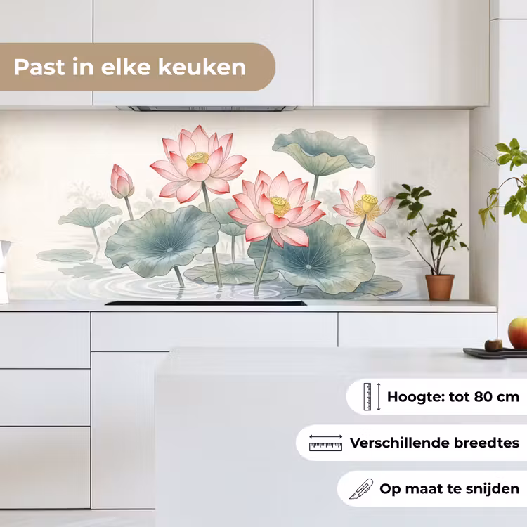 Aquarel - Lotusbloemen - Kleurrijk keuken achterwand 2 middel -sfeer4_NL