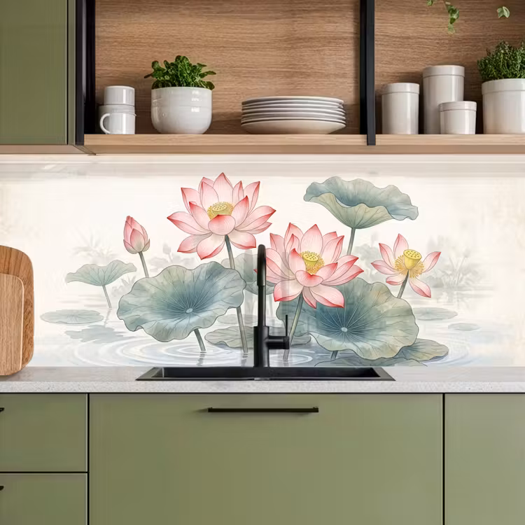 Aquarel - Lotusbloemen - Kleurrijk keuken achterwand 2 middel -sfeer3