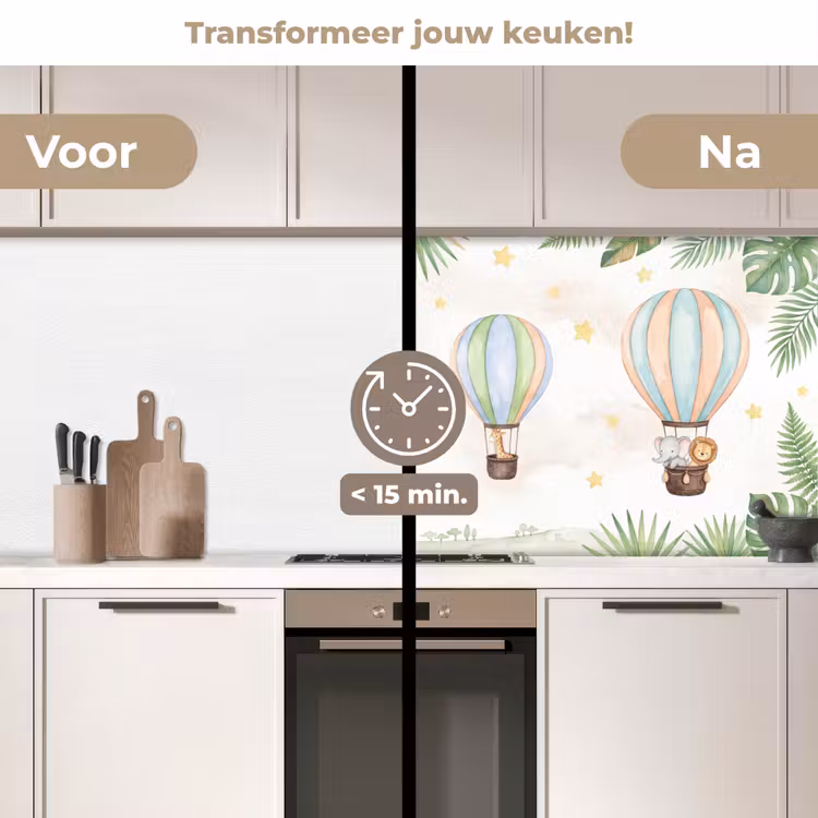 Aquarel - Luchtballonnen - Pastel keuken achterwand 2 middel -voor-na2_NL