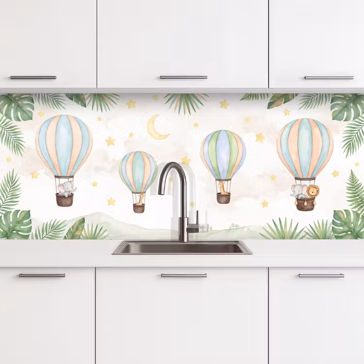 Aquarel - Luchtballonnen - Pastel keuken achterwand 2 middel -3d