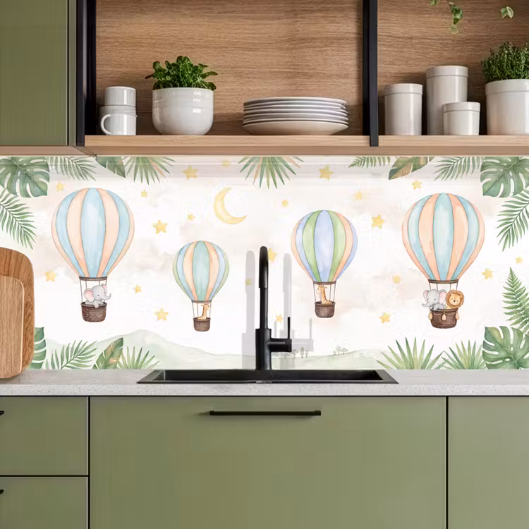 Aquarel - Luchtballonnen - Pastel keuken achterwand 2 middel -sfeer3