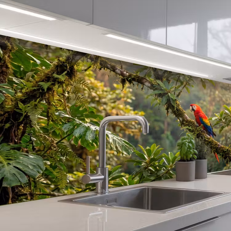 Ara - Jungle - Rood keuken achterwand 2 middel -3d_schuin