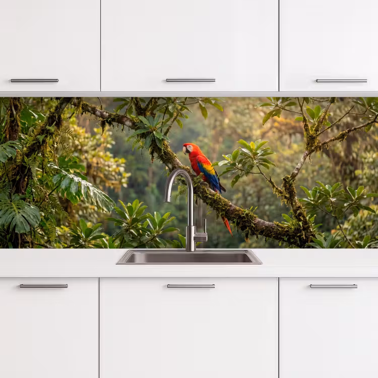 Ara - Jungle - Rood keuken achterwand 2 middel -3d