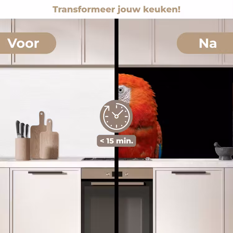 Ara - Portret - Rood keuken achterwand 2 middel -voor-na2_NL
