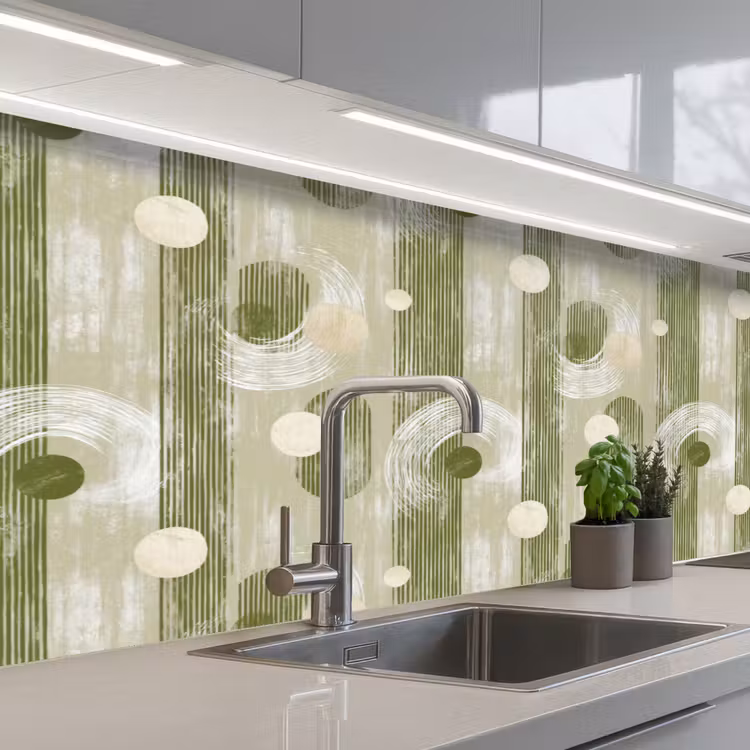 Artistiek - Modern - Groen keuken achterwand 2 middel 871 -3d_schuin