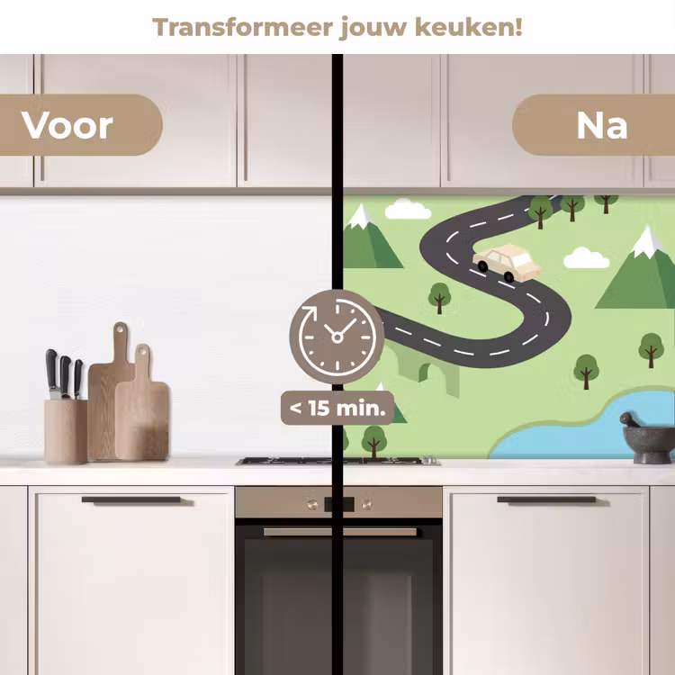 Auto - Bergweg - Natuur - Illustratie keuken achterwand 2 middel -voor-na2_NL