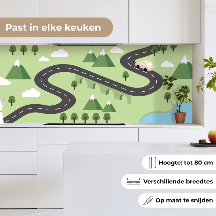 Auto - Bergweg - Natuur - Illustratie keuken achterwand 2 middel -sfeer4_NL