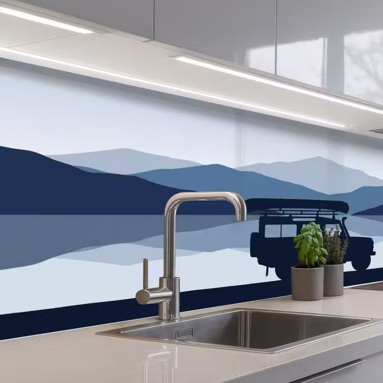 Auto - Meer - Bergen - Blauw keuken achterwand 2 middel -3d_schuin