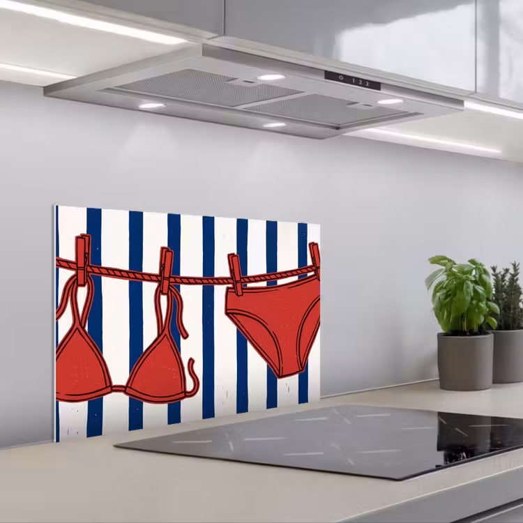 Badkleding - Waslijn - Zomer - Illustratie - Rood keuken achterwand spatscherm klein -3d_schuin