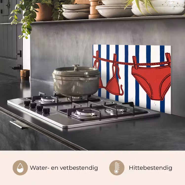 Badkleding - Waslijn - Zomer - Illustratie - Rood keuken achterwand spatscherm klein -usp_NL