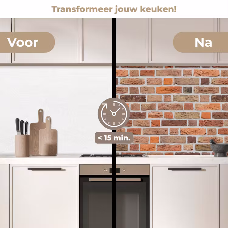Bakstenen - Aardetinten - Muur - Rustiek keuken achterwand 2 middel 871 -voor-na2_NL