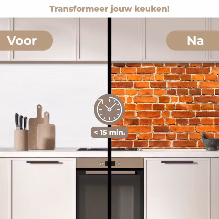Bakstenen - Muur - Rood keuken achterwand 2 middel 871 -voor-na2_NL