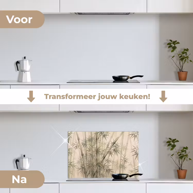 Bamboe - Bladeren - Aziatisch - Groen - Natuur keuken achterwand spatscherm klein -voor_na_NL