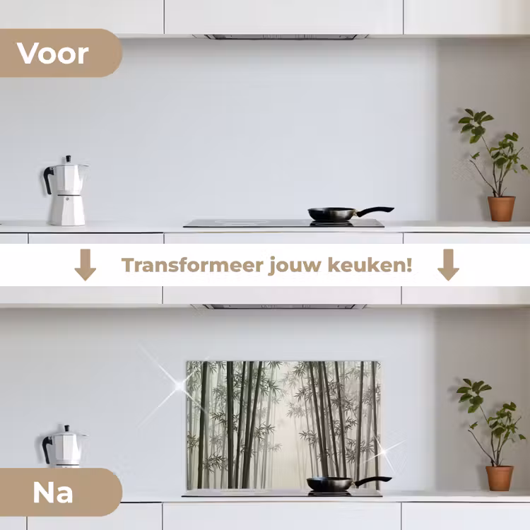 Bamboe - Bos - Mist - Natuur keuken achterwand spatscherm klein -voor_na_NL
