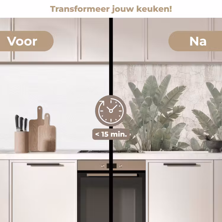 Bananenbladeren - Beton - Groen keuken achterwand 2 middel -voor-na2_NL