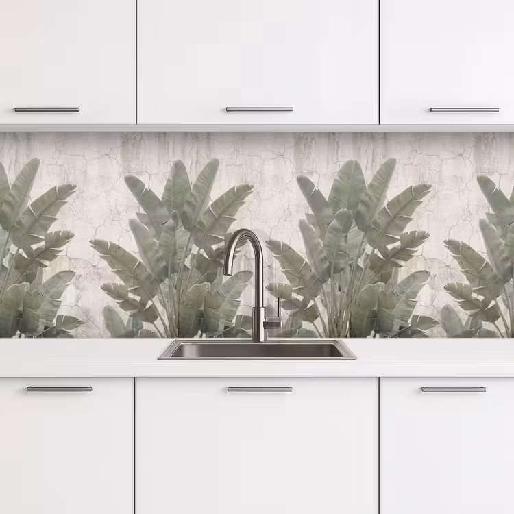Bananenbladeren - Beton - Groen keuken achterwand 2 middel -3d