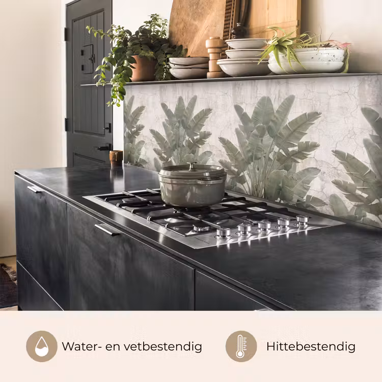 Bananenbladeren - Beton - Groen keuken achterwand 2 middel -usp_NL