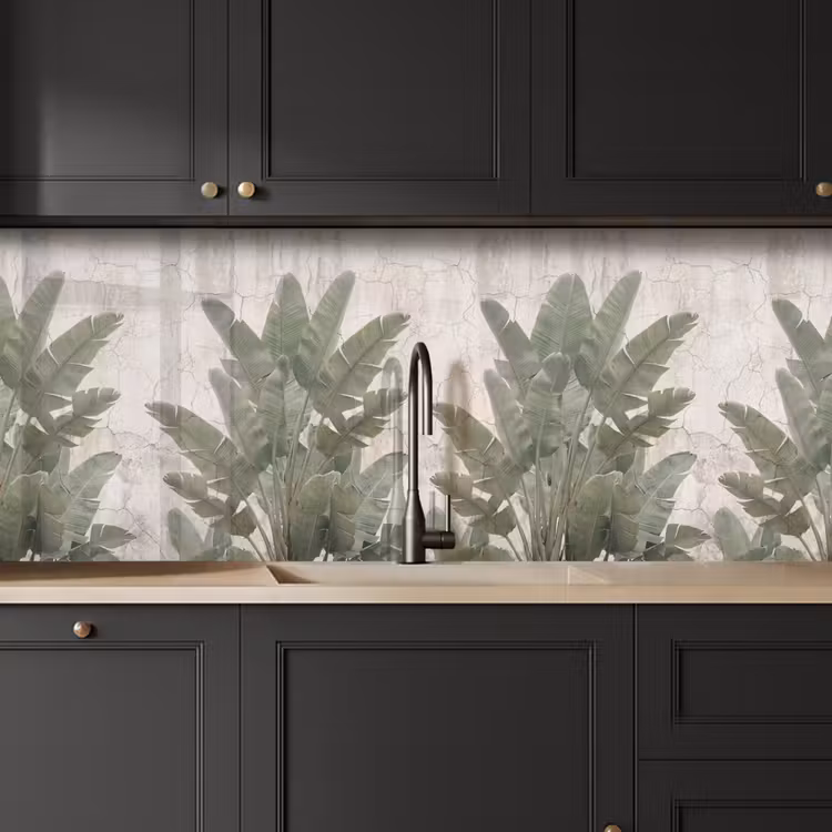 Bananenbladeren - Beton - Groen keuken achterwand 2 middel -sfeer1