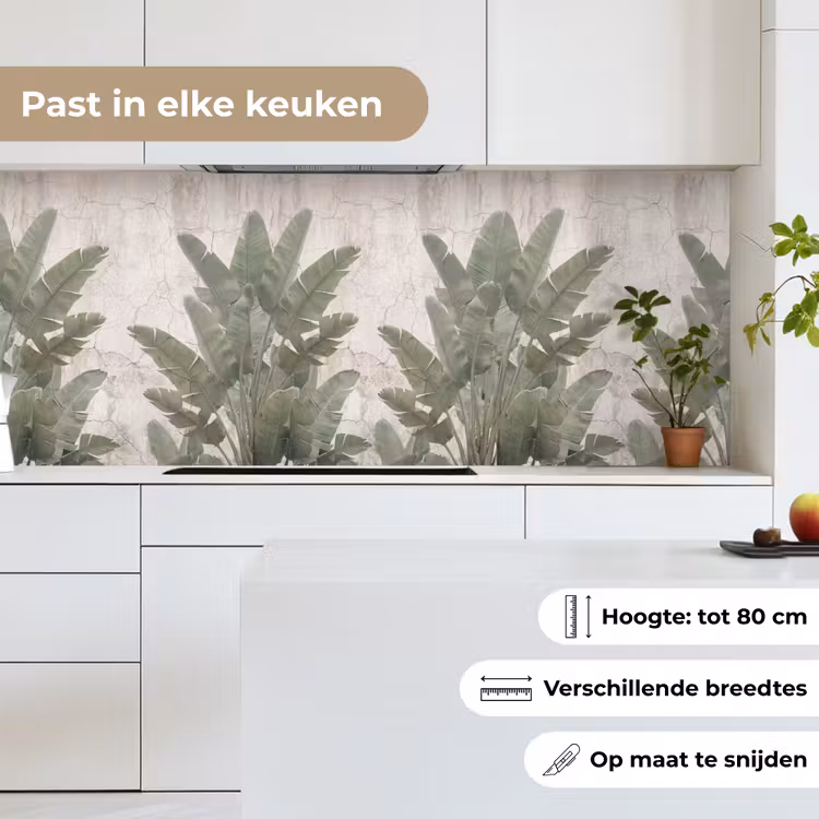 Bananenbladeren - Beton - Groen keuken achterwand 2 middel -sfeer4_NL