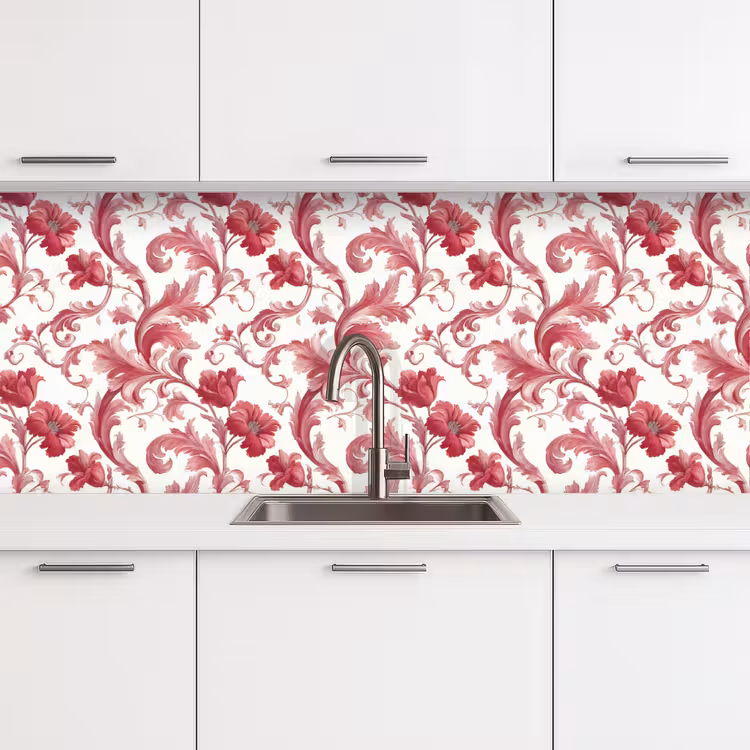 Barok - Patroon - Rood keuken achterwand 2 middel 871 -3d