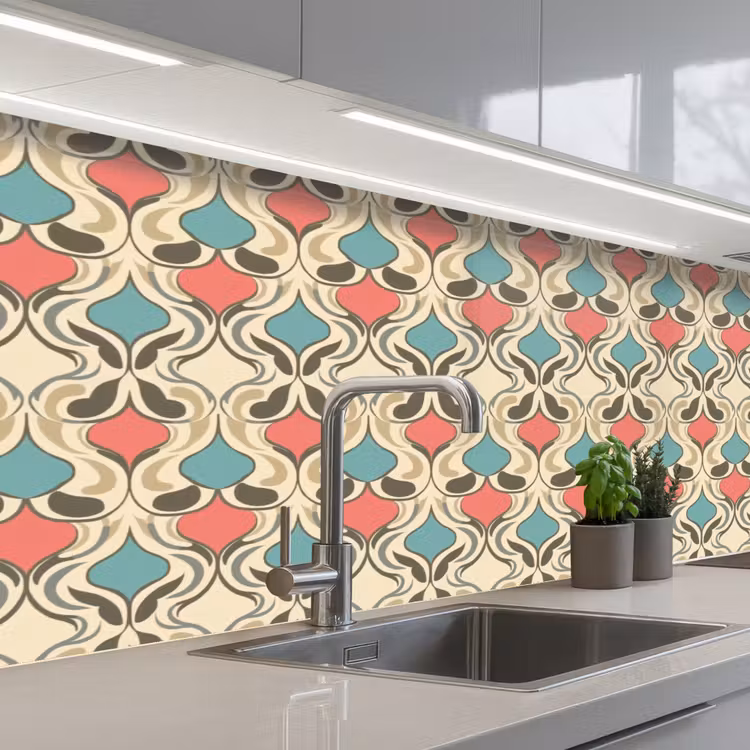 Barok - Retro - Kleurrijk keuken achterwand 2 middel 871 -3d_schuin