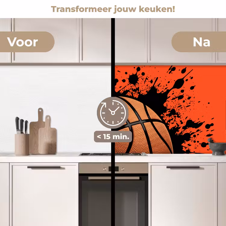 Basketbal - Verf - Sport - Oranje keuken achterwand 2 middel -voor-na2_NL