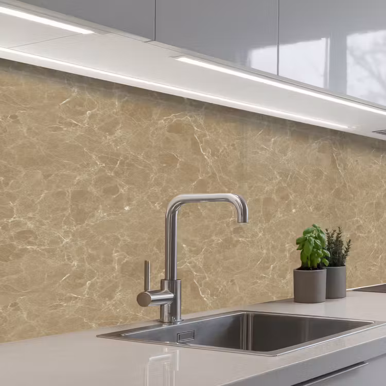 Beige - Marmer - Witte aders keuken achterwand 2 middel 871 -3d_schuin