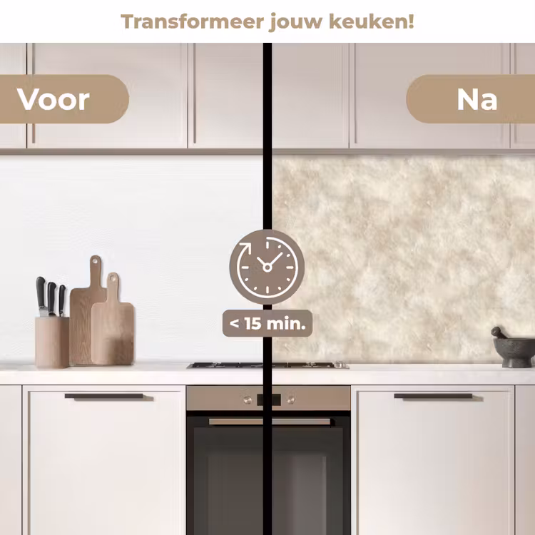 Beige - Reliëfstructuur - Natuursteen keuken achterwand 2 middel 871 -voor-na2_NL