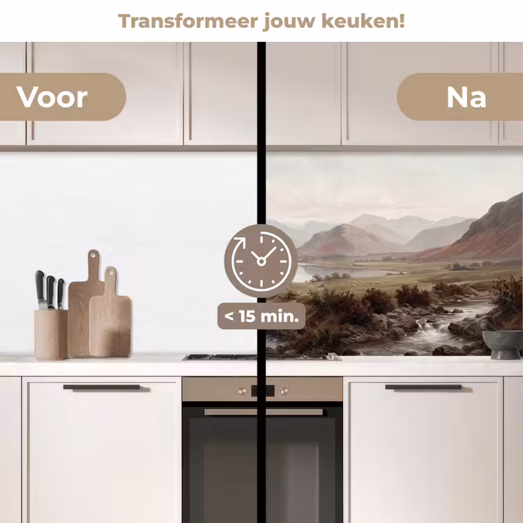 Berglandschap - Meer - Bergen - Vallei - Klassiek keuken achterwand 2 middel -voor-na2_NL