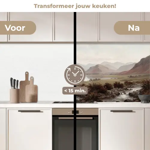 Berglandschap - Meer - Bergen - Vallei - Klassiek keuken achterwand 2 middel -voor-na2_NL