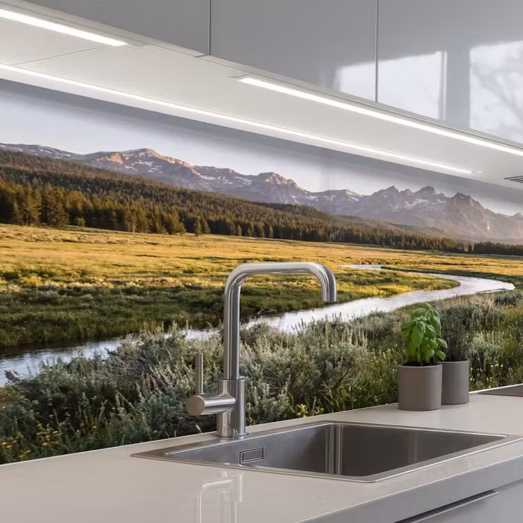 Berglandschap - Rivier - Bos keuken achterwand 2 middel -3d_schuin