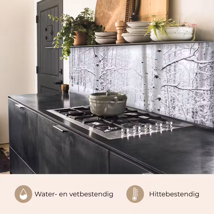 Berkenbomen - Sneeuw - Winter - Bos - Wit keuken achterwand 2 middel -usp_NL