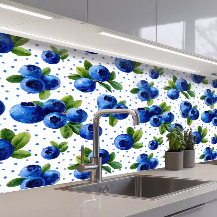 Bessen - Patroon - Blauw keuken achterwand 2 middel 871 -3d_schuin