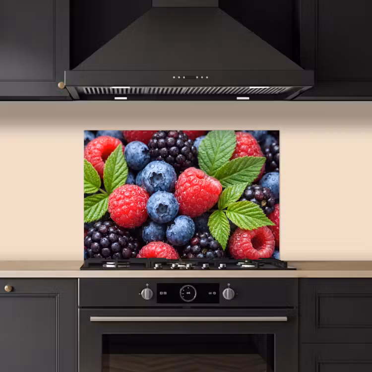 Bessen - Vers - Waterdruppels - Kleurrijk - Eten keuken achterwand spatscherm klein -sfeer1