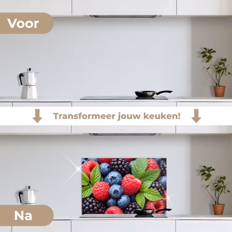 Bessen - Vers - Waterdruppels - Kleurrijk - Eten keuken achterwand spatscherm klein -voor_na_NL