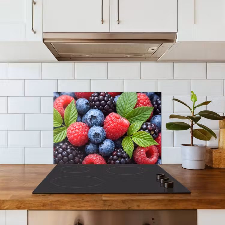Bessen - Vers - Waterdruppels - Kleurrijk - Eten keuken achterwand spatscherm klein -sfeer2