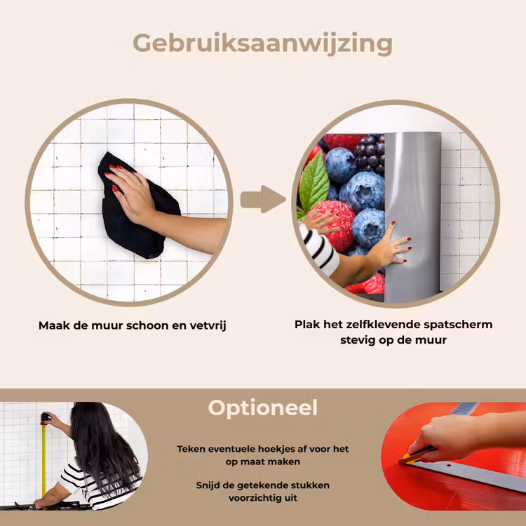 Bessen - Vers - Waterdruppels - Kleurrijk - Eten keuken achterwand spatscherm klein -gebruiksaanwijzing_NL