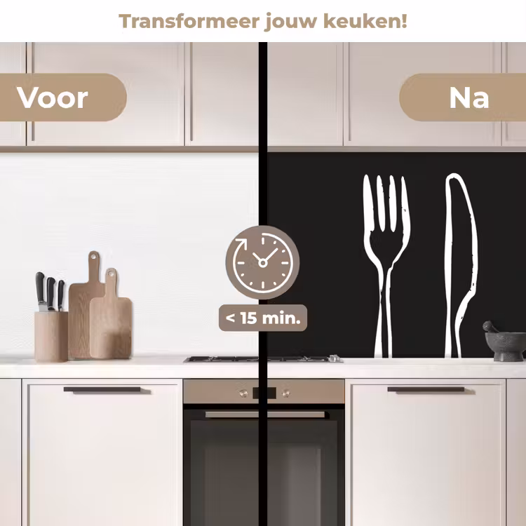 Bestek - Staand - Zwart - Wit keuken achterwand 2 middel -voor-na2_NL