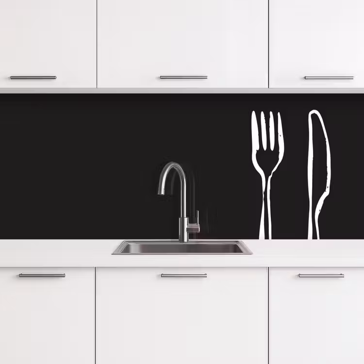 Bestek - Staand - Zwart - Wit keuken achterwand 2 middel -3d