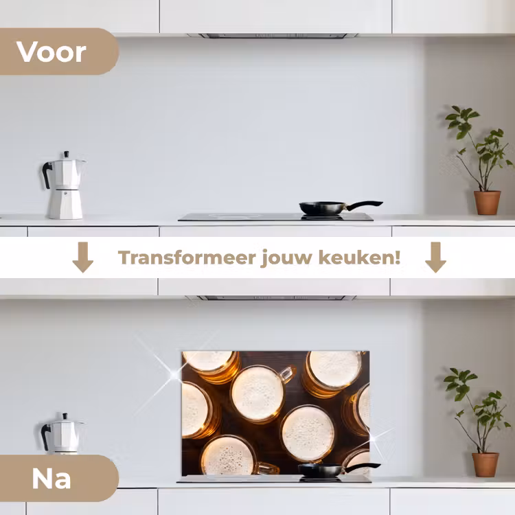 Bier - Glazen - Schuim - Hout - Drank keuken achterwand spatscherm klein -voor_na_NL
