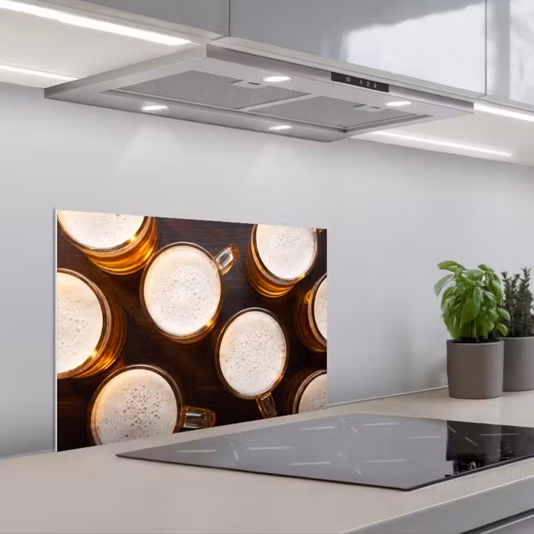 Bier - Glazen - Schuim - Hout - Drank keuken achterwand spatscherm klein -3d_schuin