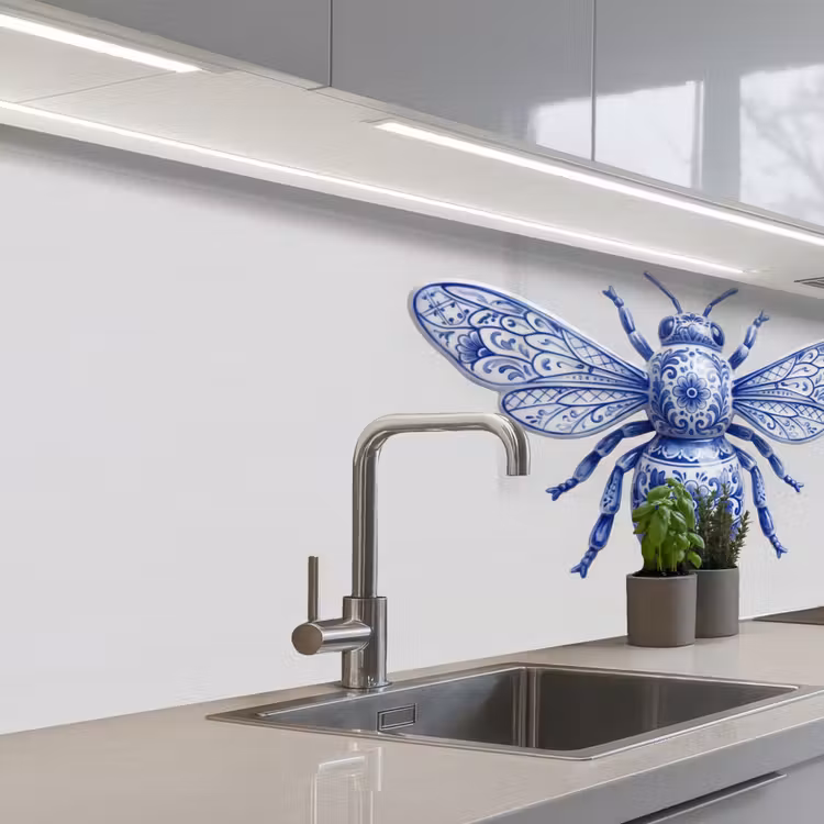 Bij - Modern - Delfts - Blauw keuken achterwand 2 middel -3d_schuin
