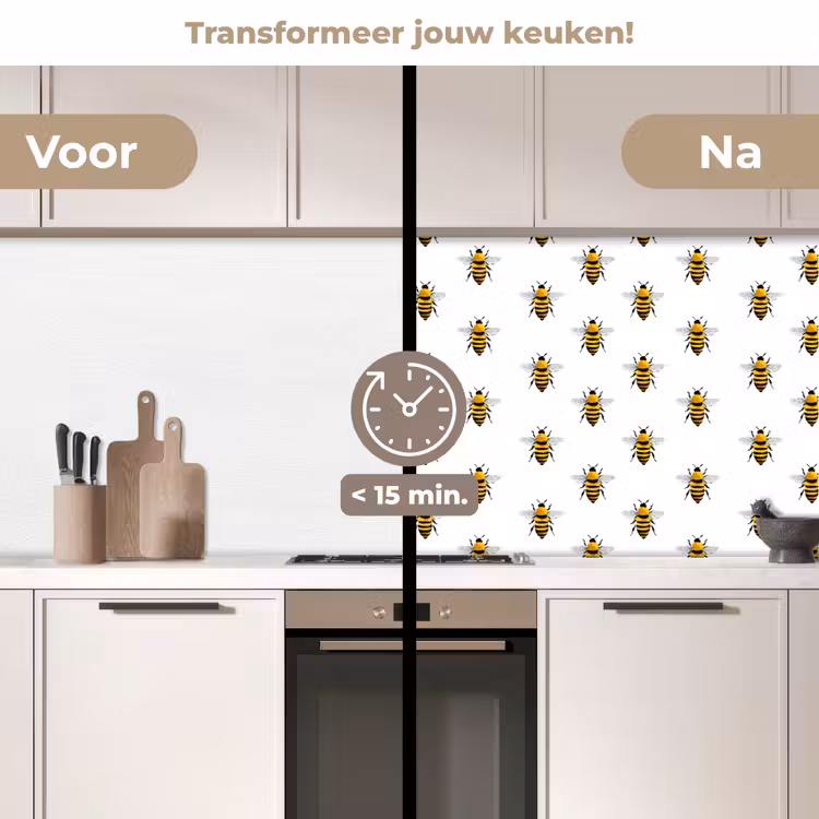 Bijen - Tijdloos - Wit keuken achterwand 2 middel 871 -voor-na2_NL