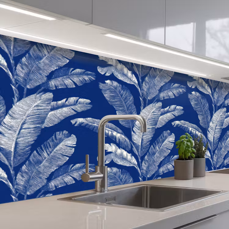 Blad - Palm - Blauw keuken achterwand 2 middel 871 -3d_schuin