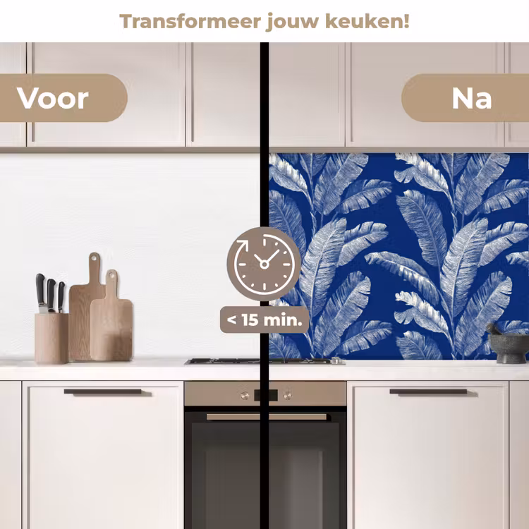 Blad - Palm - Blauw keuken achterwand 2 middel 871 -voor-na2_NL